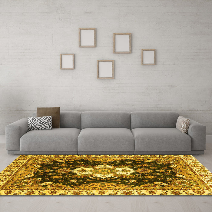 Machine Washable Geometric Yellow Traditional Rug in a Living Room, wshabs3132yw