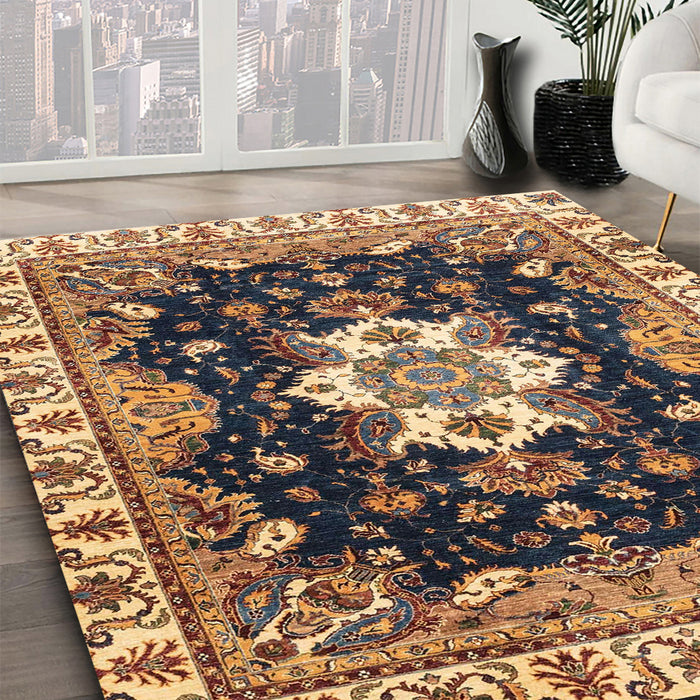 Abstract Dark Brown Geometric Rug in Family Room, abs3132