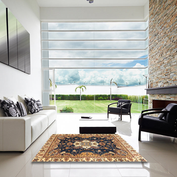 Square Abstract Dark Brown Geometric Rug in a Living Room, abs3132