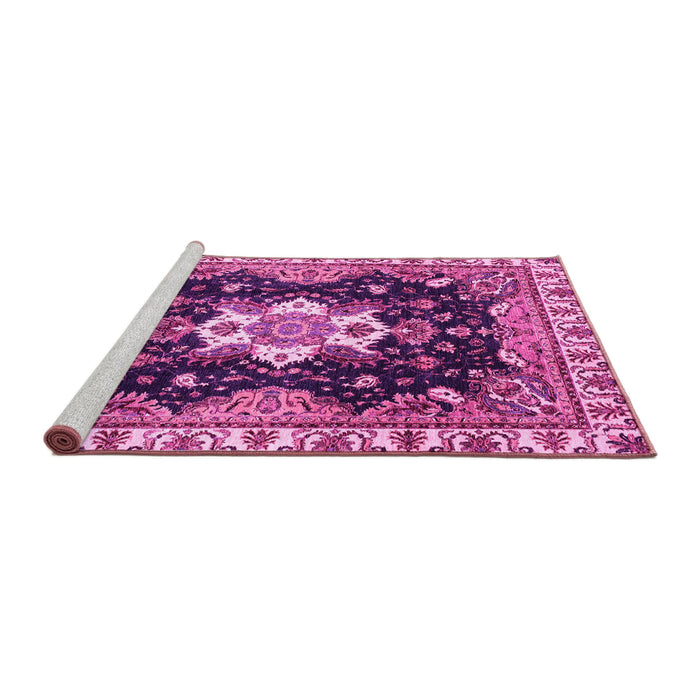 Sideview of Machine Washable Geometric Pink Traditional Rug, wshabs3132pnk