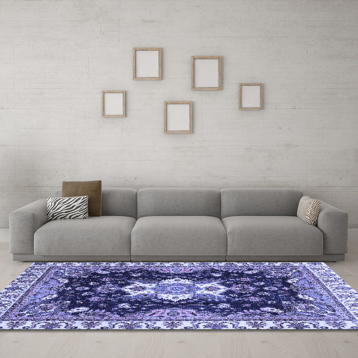 Machine Washable Geometric Blue Traditional Rug in a Living Room, wshabs3132blu