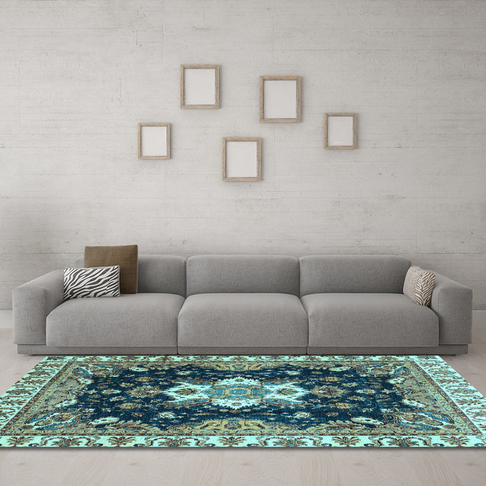 Machine Washable Geometric Light Blue Traditional Rug in a Living Room, wshabs3132lblu