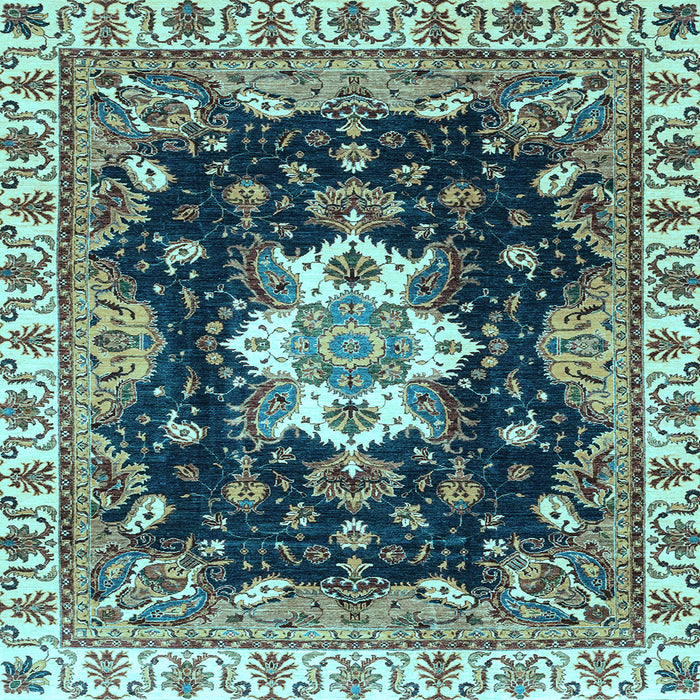 Square Machine Washable Geometric Light Blue Traditional Rug, wshabs3132lblu