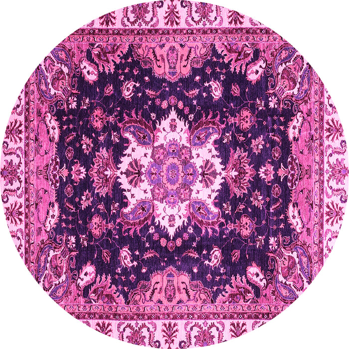 Round Geometric Pink Traditional Rug, abs3132pnk