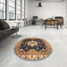 Round Abstract Dark Brown Geometric Rug in a Office, abs3132