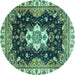 Round Machine Washable Geometric Turquoise Traditional Area Rugs, wshabs3132turq