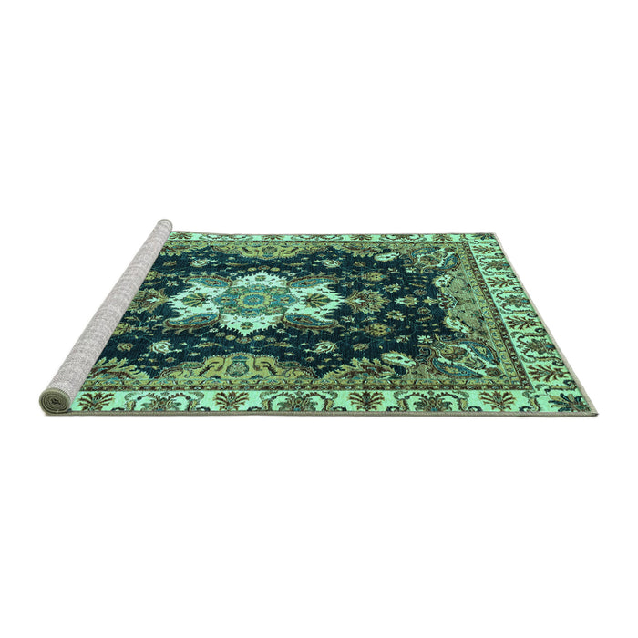 Sideview of Machine Washable Geometric Turquoise Traditional Area Rugs, wshabs3132turq