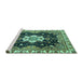 Sideview of Machine Washable Geometric Turquoise Traditional Area Rugs, wshabs3132turq