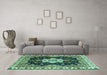 Machine Washable Geometric Turquoise Traditional Area Rugs in a Living Room,, wshabs3132turq