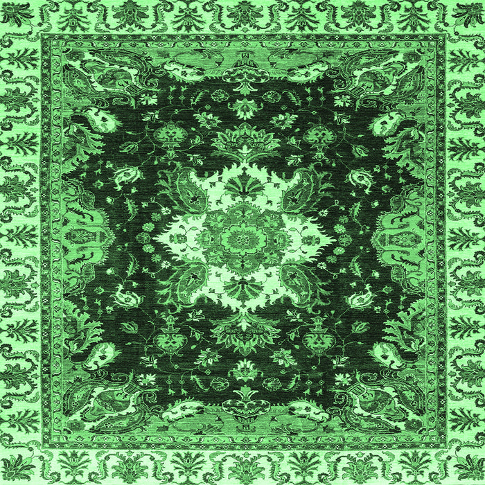 Square Machine Washable Geometric Emerald Green Traditional Area Rugs, wshabs3132emgrn