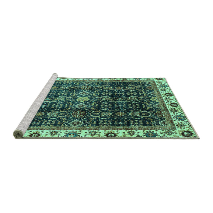 Sideview of Machine Washable Abstract Turquoise Modern Area Rugs, wshabs3133turq