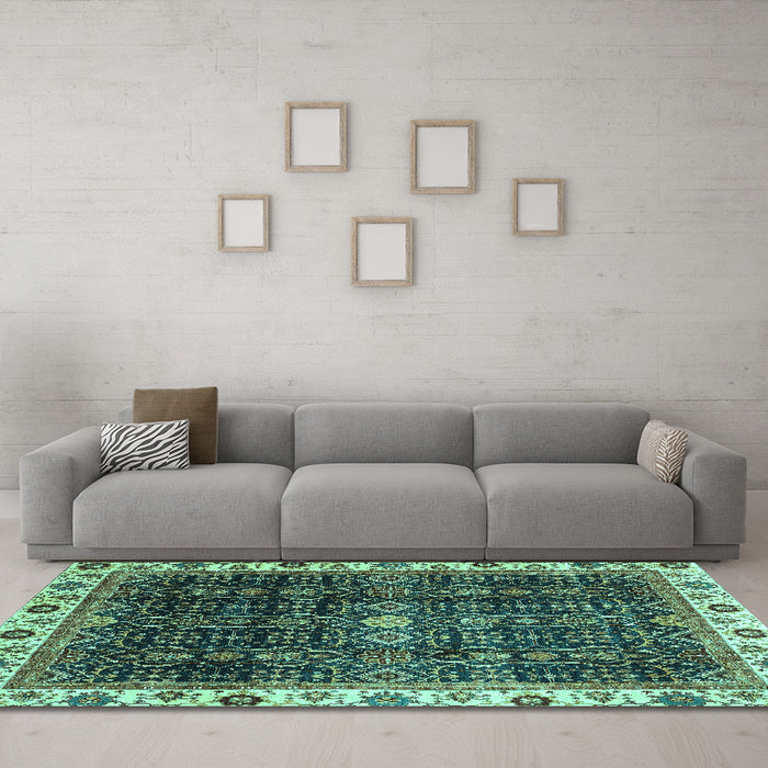 Machine Washable Abstract Turquoise Modern Area Rugs in a Living Room,, wshabs3133turq
