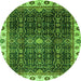 Round Machine Washable Abstract Green Modern Area Rugs, wshabs3133grn