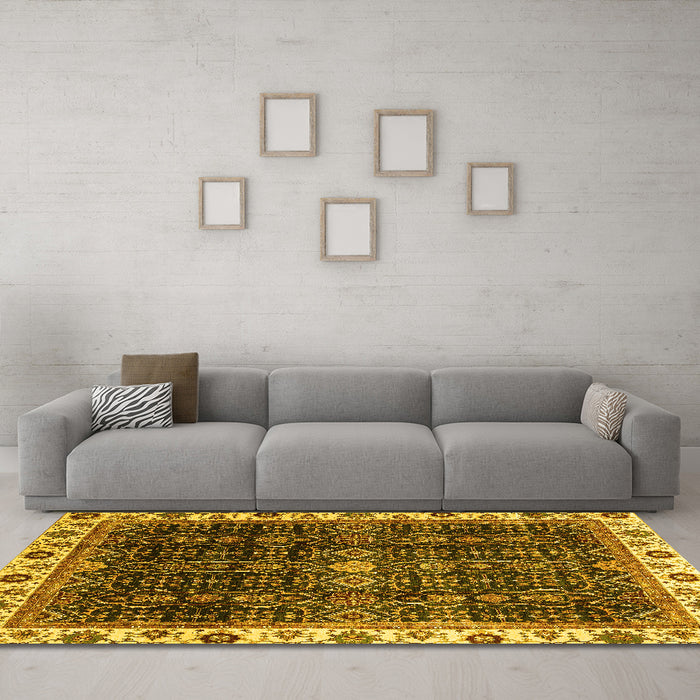 Machine Washable Abstract Yellow Modern Rug in a Living Room, wshabs3133yw