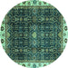 Round Machine Washable Abstract Turquoise Modern Area Rugs, wshabs3133turq