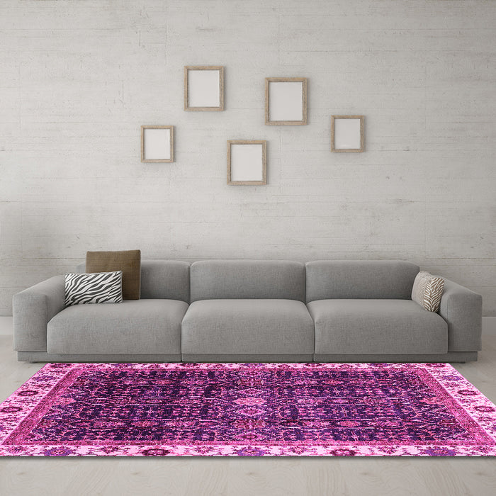 Machine Washable Abstract Pink Modern Rug in a Living Room, wshabs3133pnk