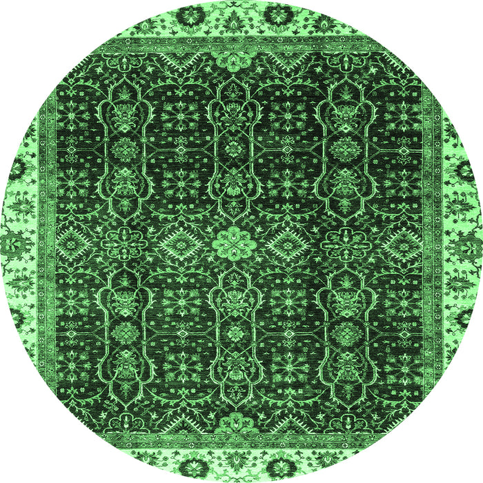 Round Machine Washable Abstract Emerald Green Modern Area Rugs, wshabs3133emgrn