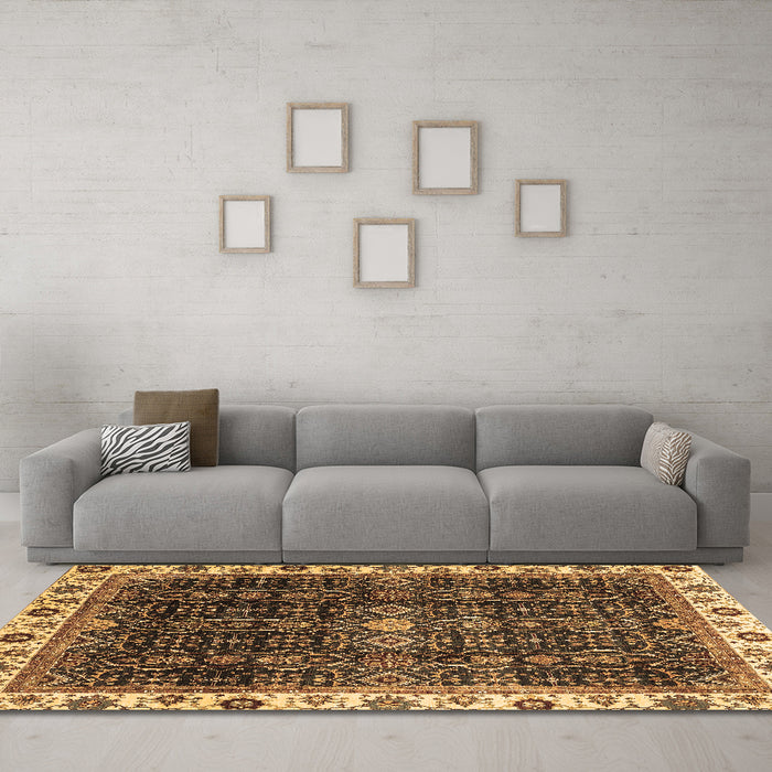 Machine Washable Abstract Brown Modern Rug in a Living Room,, wshabs3133brn