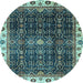 Round Abstract Light Blue Modern Rug, abs3133lblu