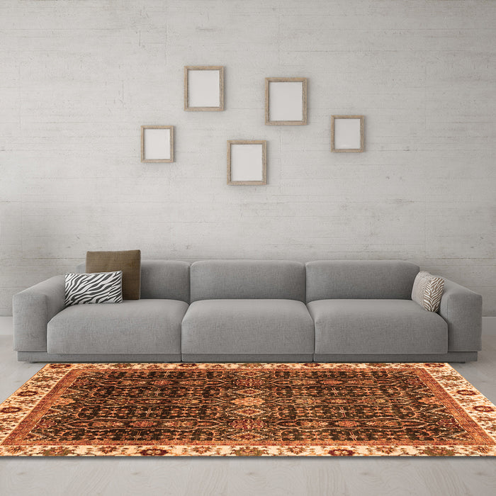 Machine Washable Abstract Orange Modern Area Rugs in a Living Room, wshabs3133org