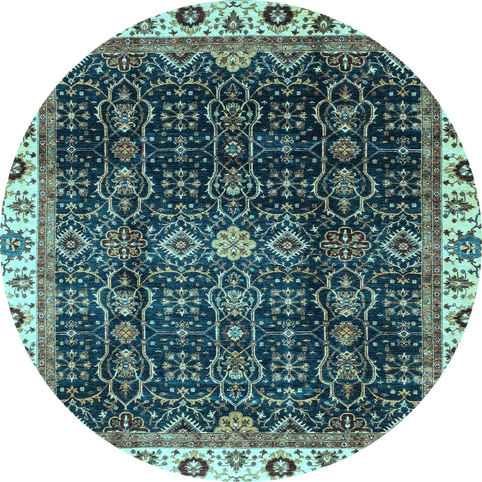 Round Machine Washable Abstract Light Blue Modern Rug, wshabs3133lblu