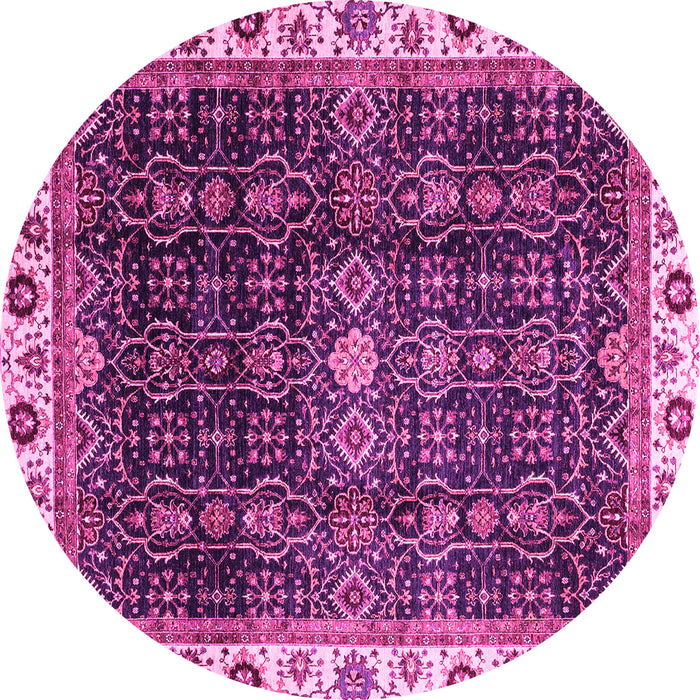 Round Machine Washable Abstract Pink Modern Rug, wshabs3133pnk