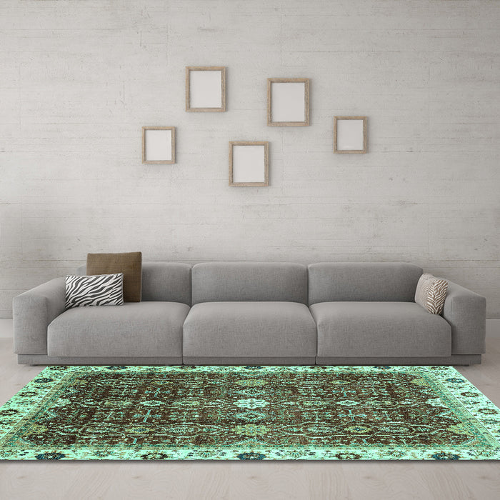 Machine Washable Abstract Turquoise Modern Area Rugs in a Living Room,, wshabs3134turq