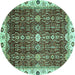 Round Abstract Turquoise Modern Rug, abs3134turq