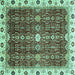 Square Machine Washable Abstract Turquoise Modern Area Rugs, wshabs3134turq