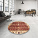 Round Machine Washable Abstract Red Rug in a Office, wshabs3134