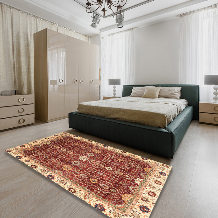 Machine Washable Abstract Red Rug in a Bedroom, wshabs3134