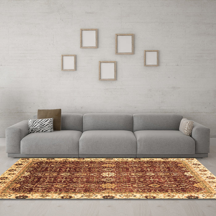 Machine Washable Abstract Brown Modern Rug in a Living Room,, wshabs3134brn