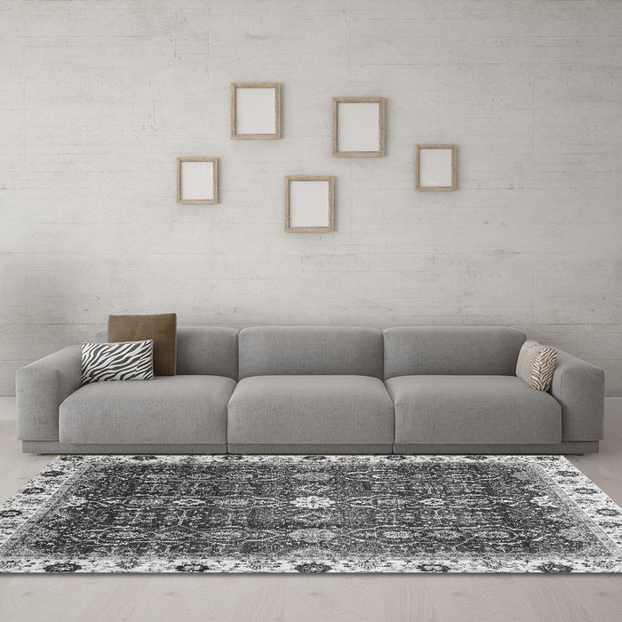 Machine Washable Abstract Gray Modern Rug in a Living Room,, wshabs3134gry