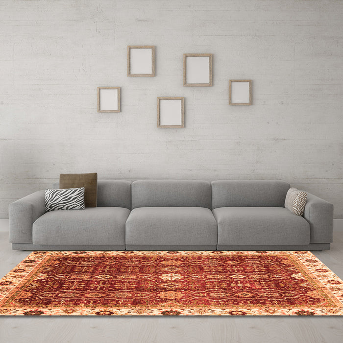 Machine Washable Abstract Orange Modern Area Rugs in a Living Room, wshabs3134org