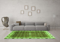 Machine Washable Abstract Green Modern Rug, wshabs3134grn