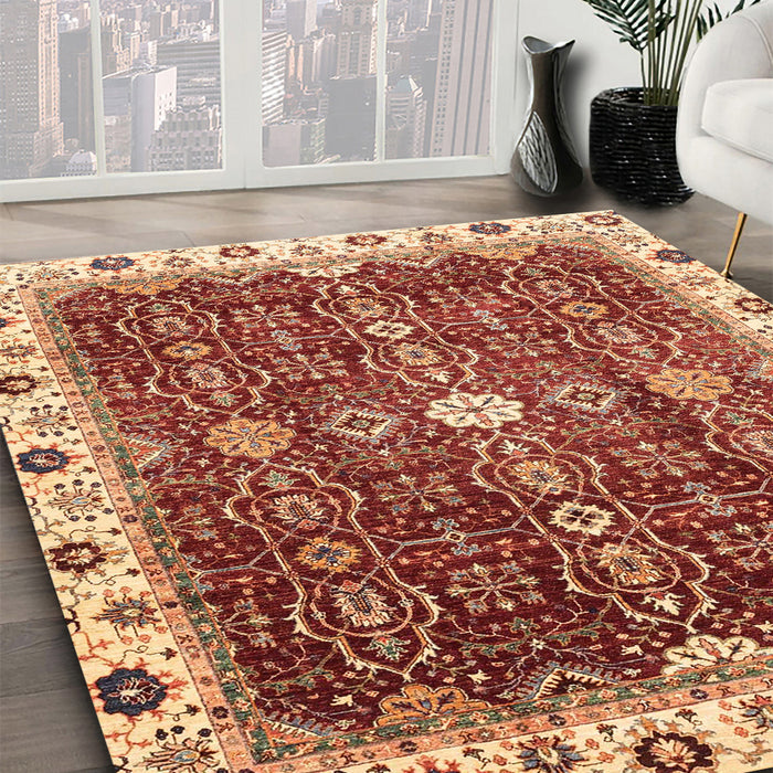 Machine Washable Abstract Red Rug in a Family Room, wshabs3134