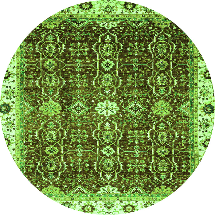 Round Machine Washable Abstract Green Modern Area Rugs, wshabs3134grn