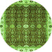 Round Machine Washable Abstract Green Modern Area Rugs, wshabs3134grn