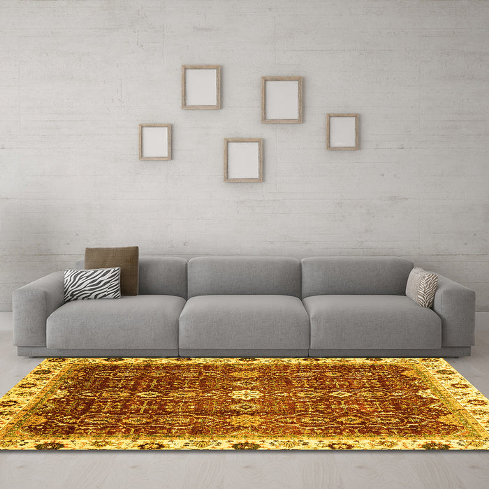 Machine Washable Abstract Yellow Modern Rug in a Living Room, wshabs3134yw