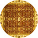 Round Machine Washable Abstract Yellow Modern Rug, wshabs3134yw