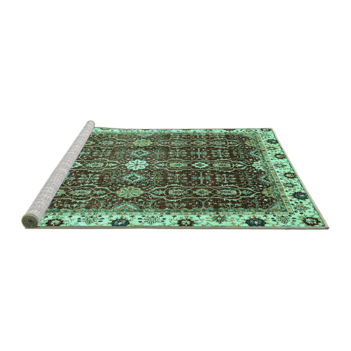 Sideview of Machine Washable Abstract Turquoise Modern Area Rugs, wshabs3134turq