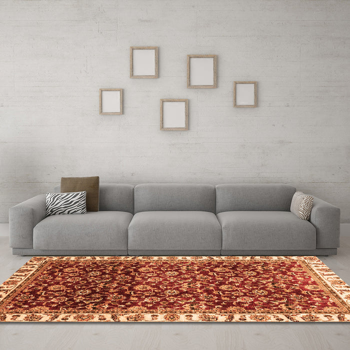 Machine Washable Abstract Orange Modern Area Rugs in a Living Room, wshabs3135org