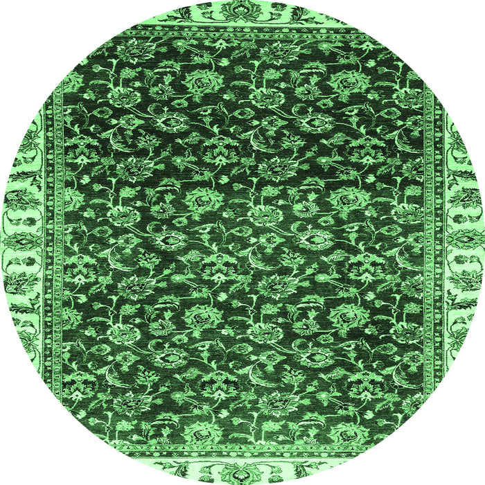 Round Abstract Emerald Green Modern Rug, abs3135emgrn