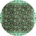 Round Abstract Turquoise Modern Rug, abs3135turq