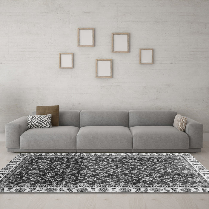 Machine Washable Abstract Gray Modern Rug in a Living Room,, wshabs3135gry