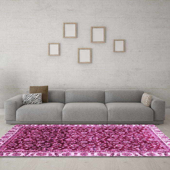 Machine Washable Abstract Pink Modern Rug in a Living Room, wshabs3135pnk