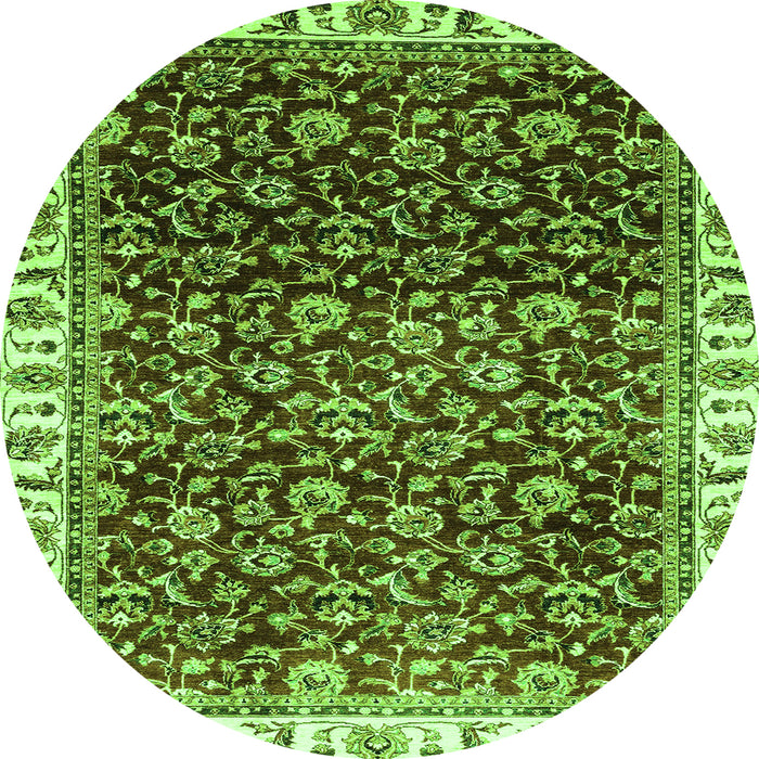 Round Machine Washable Abstract Green Modern Area Rugs, wshabs3135grn
