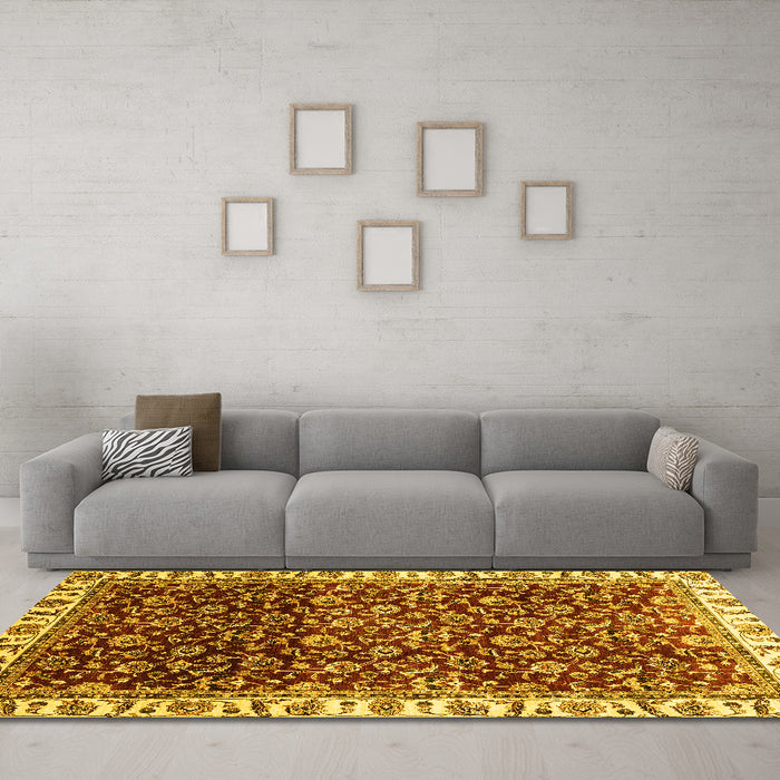 Machine Washable Abstract Yellow Modern Rug in a Living Room, wshabs3135yw