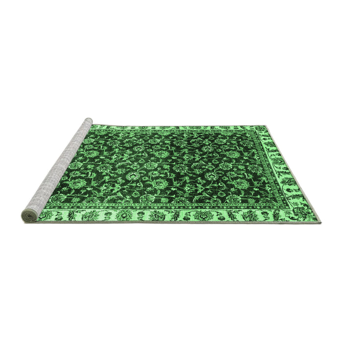 Sideview of Machine Washable Abstract Emerald Green Modern Area Rugs, wshabs3135emgrn