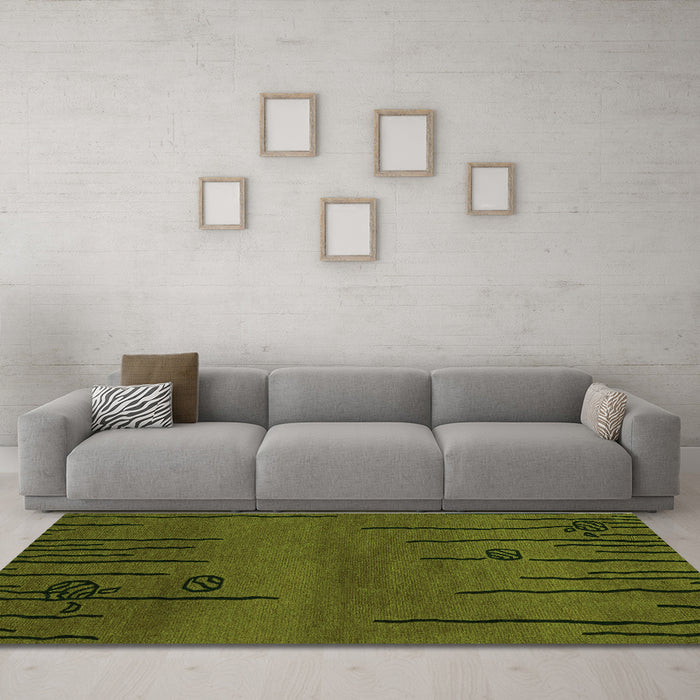Machine Washable Abstract Green Modern Area Rugs in a Living Room,, wshabs3136grn